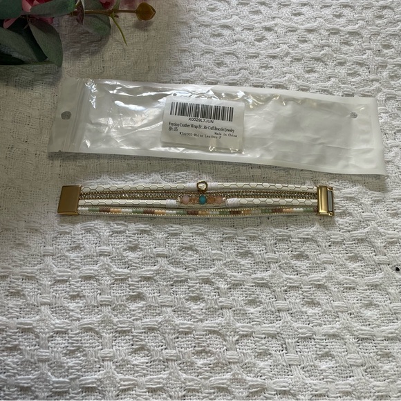 Cuff Bracelet Jewelry - Cuff White and Multi Color Multi-Strand Bracelet~ Magnetic clasp- Gold Color